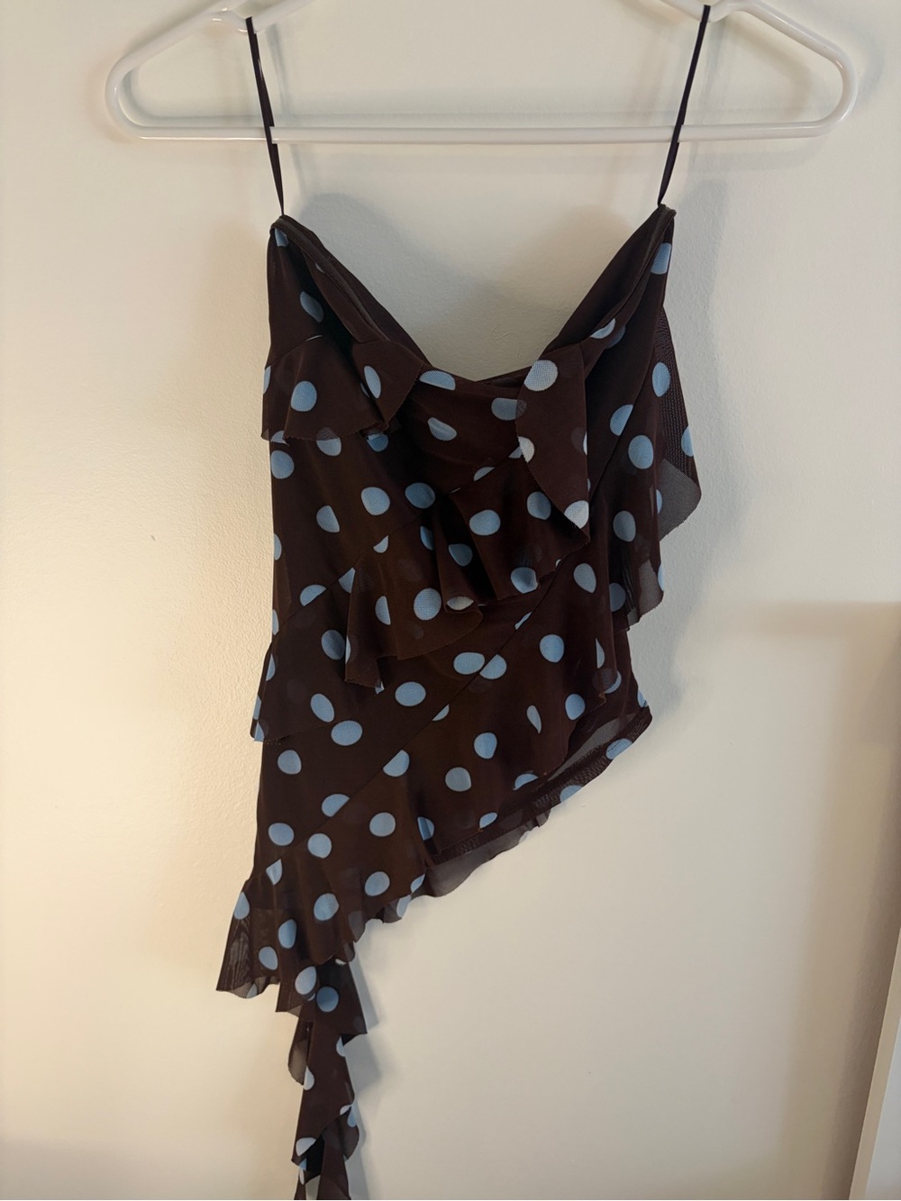 Thirty thirty Brown Polka Dot Ruffle Asymmetrical Cami